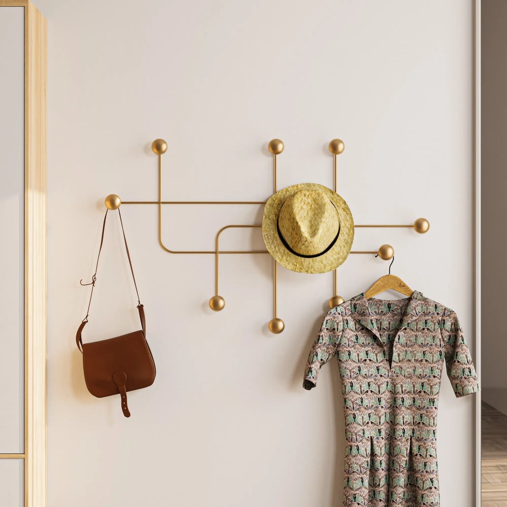Nástěnný kovový věšák Samara 107 cm zlatý