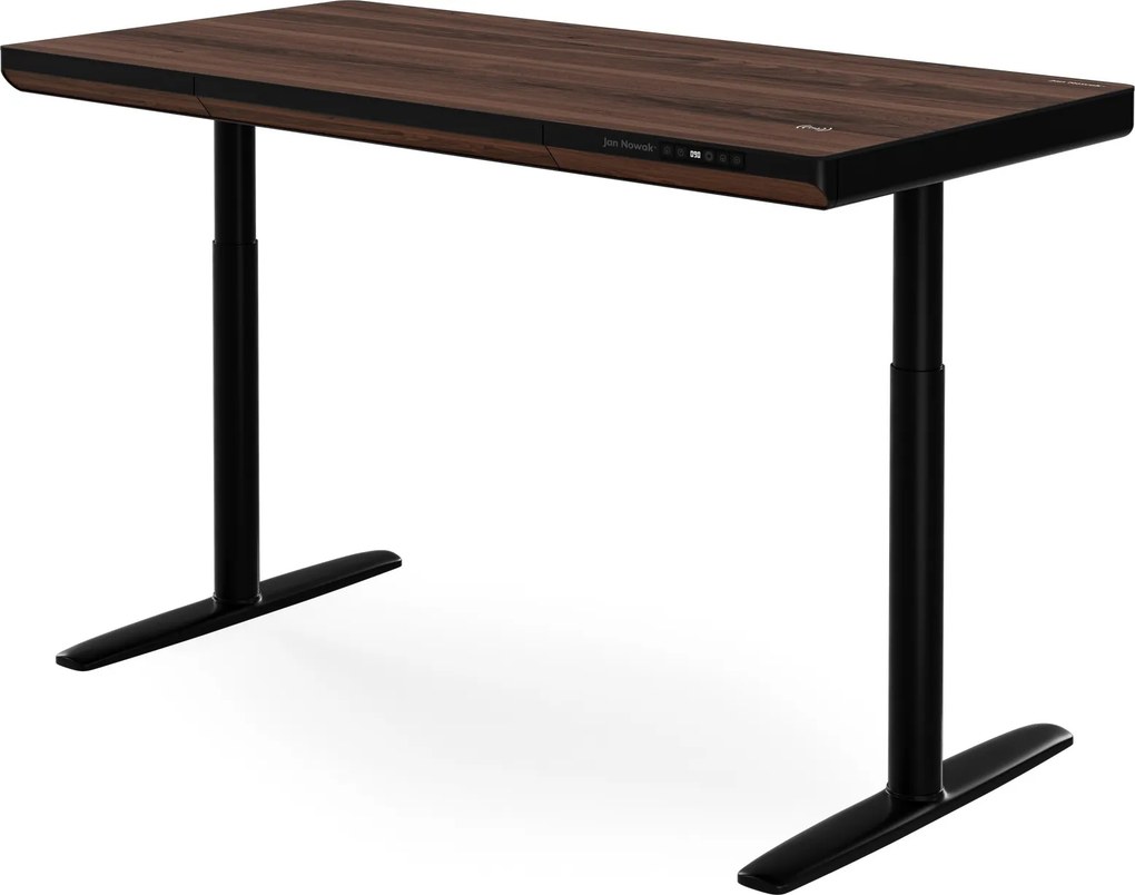 Elektrický písací stôl sit-stand so zásuvkou a bezdrôtovou nabíjačkou Qi čierny/orech, 1400 mm: ELLIS