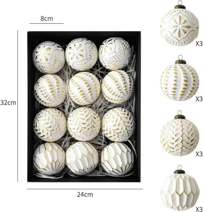 Súprava 12 ks vianočných ozdôb GOLD FESTIVE 7 cm, biele/zlaté