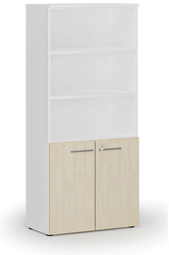 Kombinovaná kancelárska skriňa PRIMO WHITE, dvere na 2 poschodia, 800 x 420 x 1781 mm, biela/breza