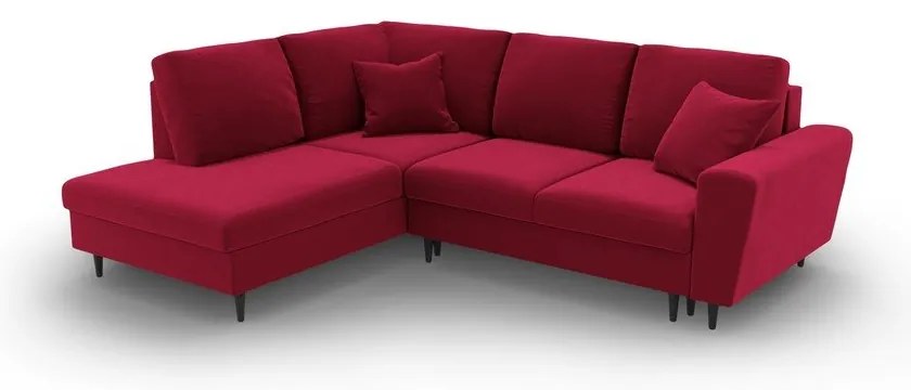 Červená zamatová rozkladacia/s úložným priestorom rohová pohovka (ľavý roh/do L) Kyoto – Cosmopolitan Design