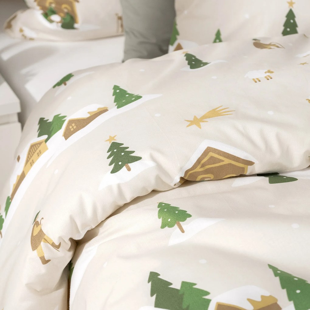 Goldea vianočné bavlnené posteľné obliečky - vianočné koledy 140 x 200 a 70 x 90 cm