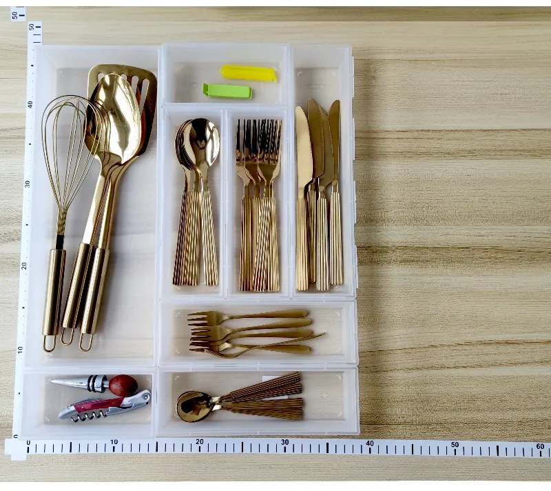 Organizér do šuplíku kuchyně i koupelny, příborník Rotho BASIC, mléčná (23x8)
