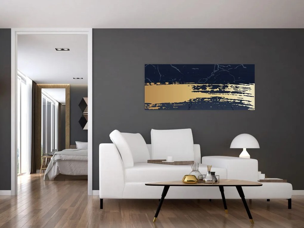 Obraz - Modrá a zlatá abstrakcia N⁰2 (120x50 cm)