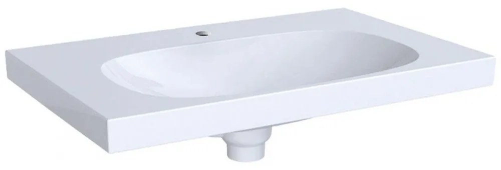 GEBERIT Acanto závesné umývadlo s odkladacou plochou, s otvorom, so skrytým prepadom, 750 x 482 mm, biela, s povrchom KeraTect, 500.630.01.8