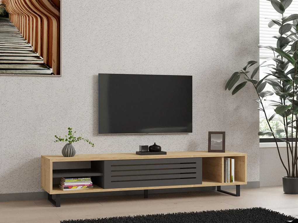 TV stolík/skrinka Samba (dub zafírový + antracit). Akcia -15%. Vlastná spoľahlivá doprava až k Vám domov. 1088486