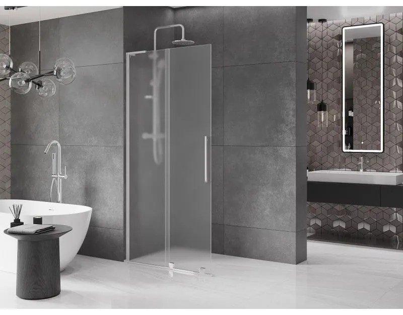 Mexen Velar L, posuvná sprchová zástena Walk-in 110 x 200 cm, 8mm sklo námraza, chrómová, 871-110-003-33-01