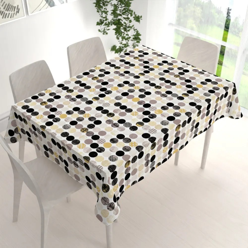 Biante Dekoračný obdĺžnikový obrus Leona LN-058 Zlaté a čierne guličky na bielom 50x100 cm