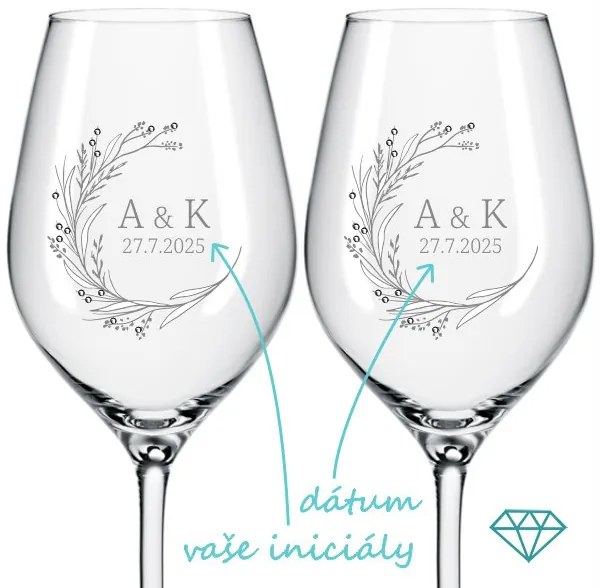 Svadobné poháre na víno Lúčny veniec s kryštálmi 2 ks