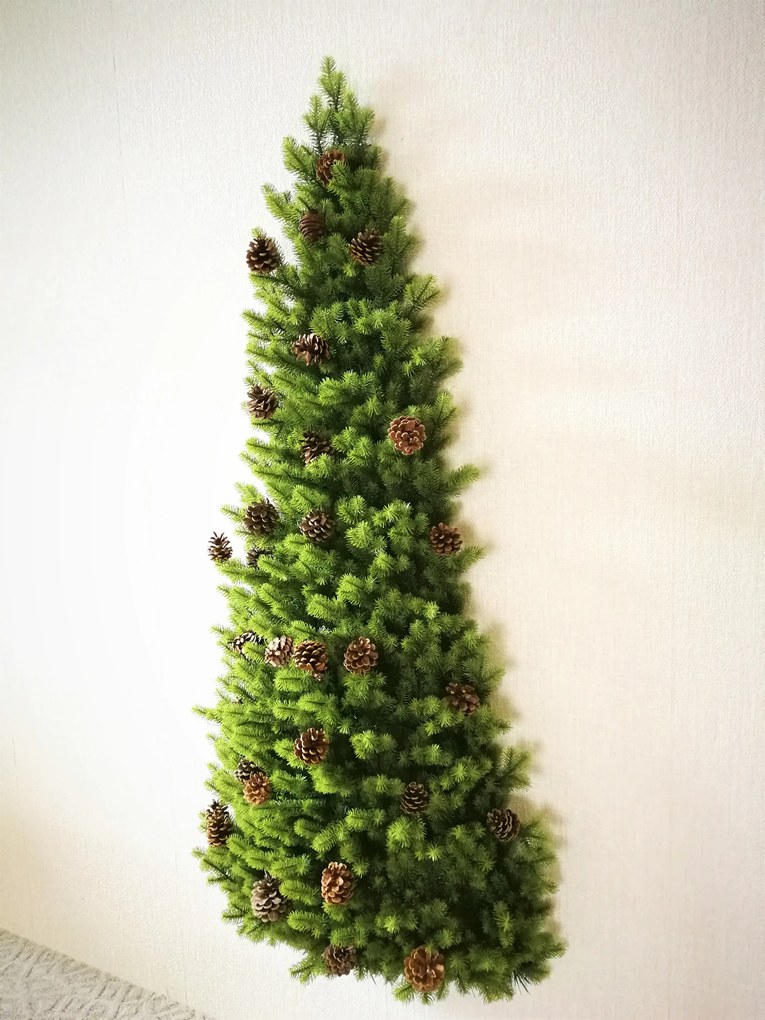 Umelý 100% 3D vianočný stromček na stenu so šiškami malý- 110 cm