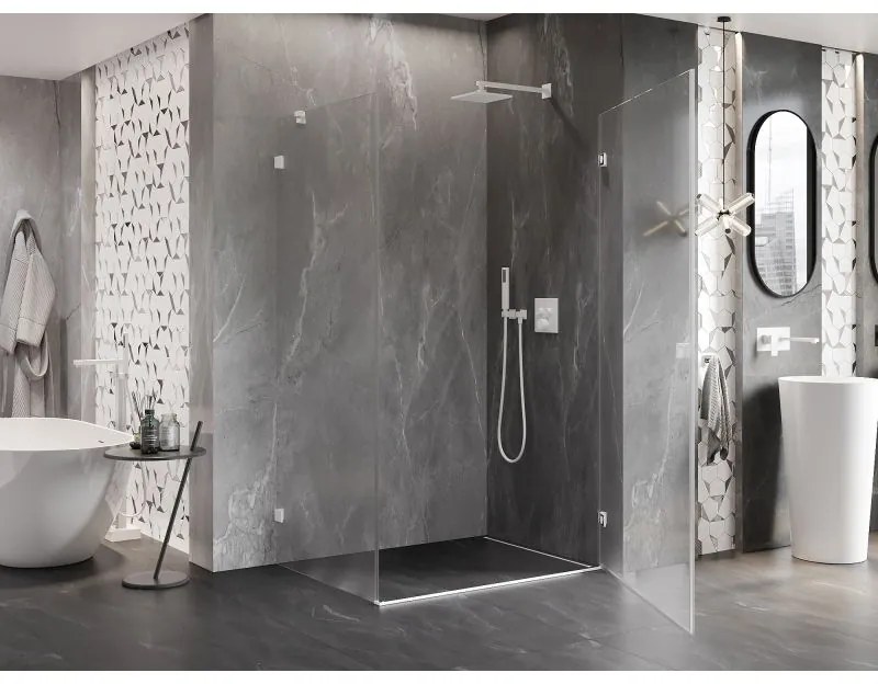 Mexen Lunar-B, pravostranný výklopný sprchový kút 100 x 80 cm, 8mm číre sklo, biely profil, 832-100-080-20-00-P