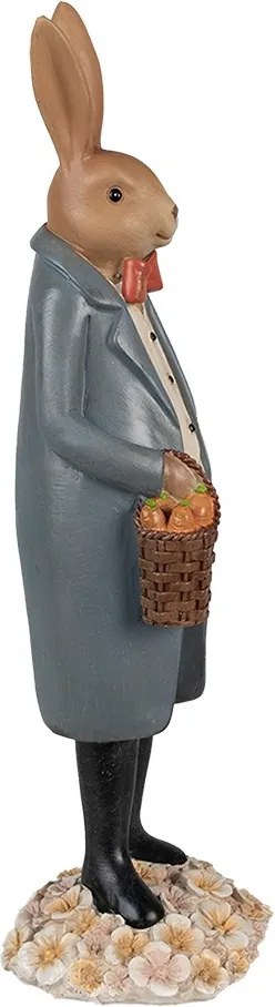 Dekorácia králik v modrom kabátiku a mrkvami - 10*9*34 cm