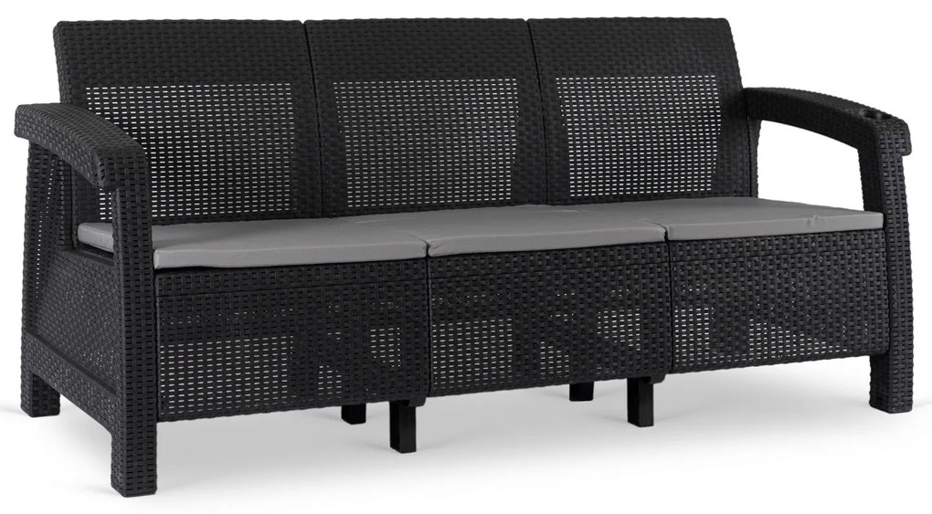 Záhradná pohovka Flint 182 cm z umelého ratanu čierna/sivá