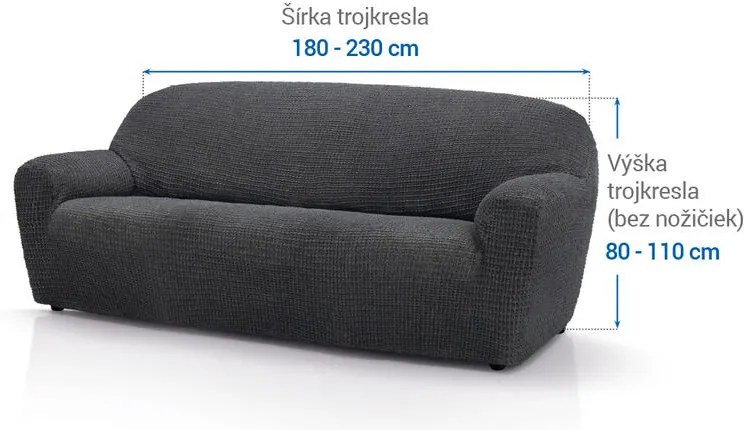 Super strečové poťahy RUBINIA antracitová trojkreslo (š. 180 - 230 cm)