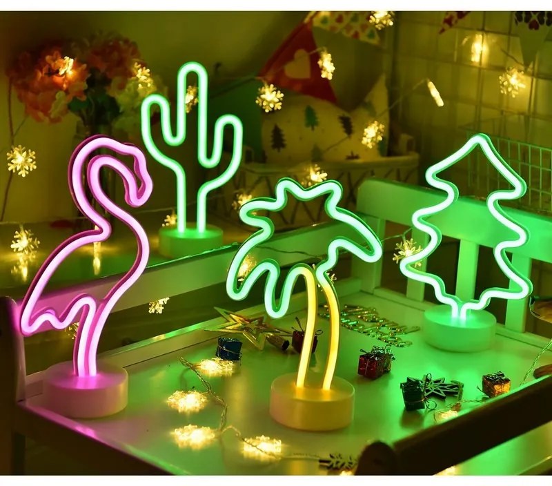 ACA Lighting Neónová lampička - Kaktus, 3x AA batérie, IP20