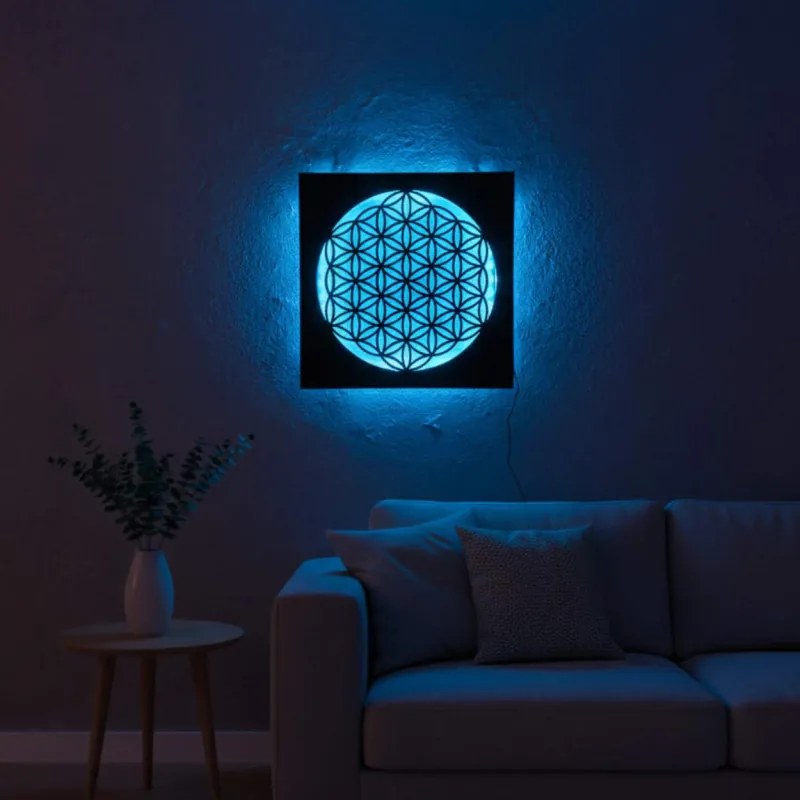 Drevená mandala Kvet života s LED podsvietením obraz na stenu  | SENTOP LED0198