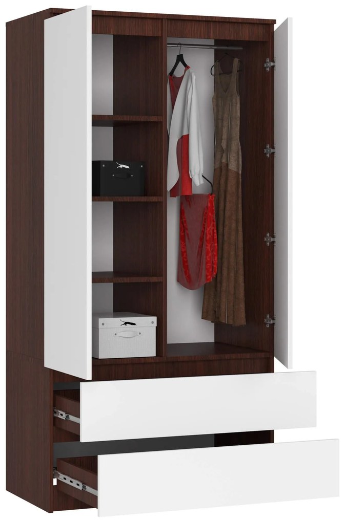 Šatníková skriňa Safwan (wenge + biela). Akcia -12%. Vlastná spoľahlivá doprava až k Vám domov. 1128799