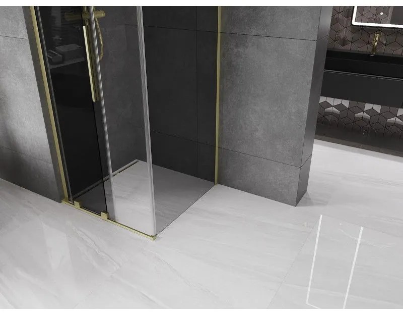 Mexen Velar L, sprchový kút s posuvnými dverami 90 x 90 cm, 8mm šedé sklo, zlatá matná, 871-090-090-43-55