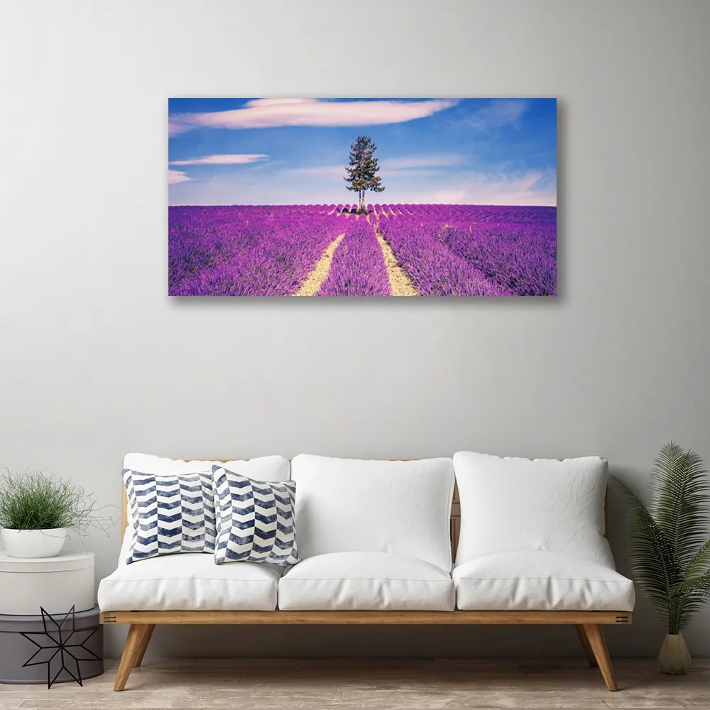 Obraz Canvas Pole levanduľa lúka strom 120x60 cm
