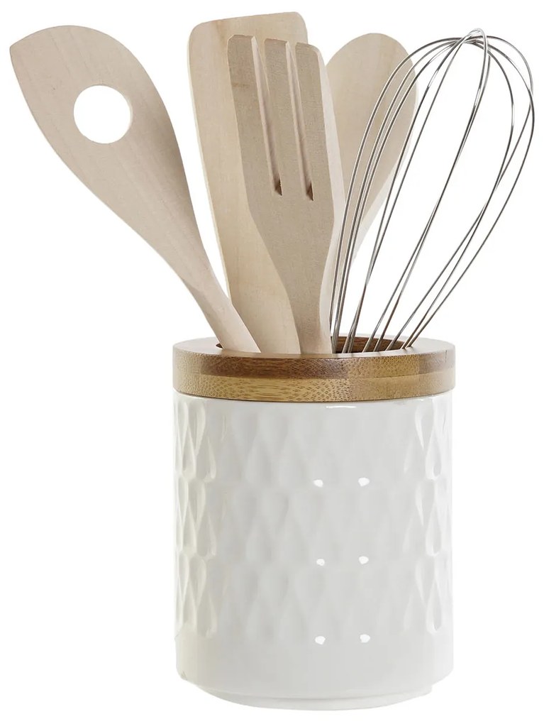 Sada kuchynského náradia v dóze "WHITE DROP" porcelán-bambus, 6ks, 10x10x12 cm