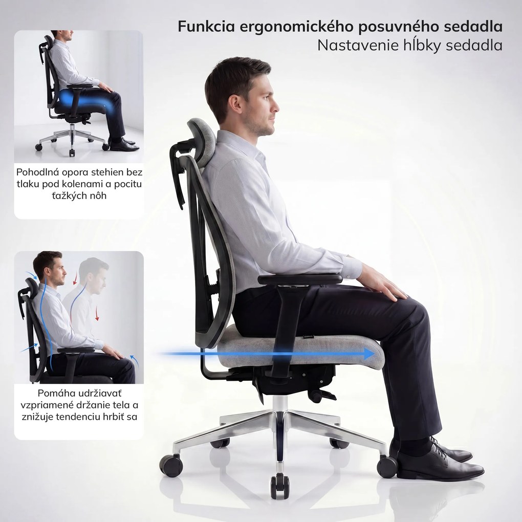 Ergonomická otočná kancelárska stolička, sivá: VECTOR