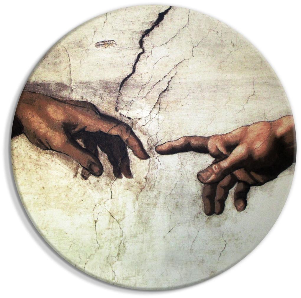 Artgeist Okrúhlý obraz - The Creation of Adam - hands from a fresco by Michelangelo Veľkosť: 40x40