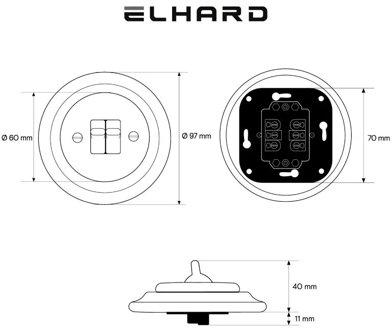 Elhard Okrúhly keramický vypínač s páčkami č.5b (6+6), biely KV1255W