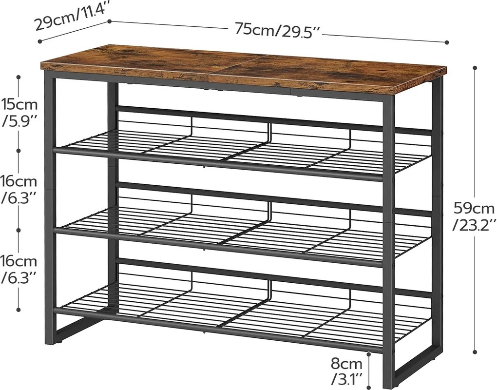 Botník Vasagle Fenaro 59 cm hnedý/čierny