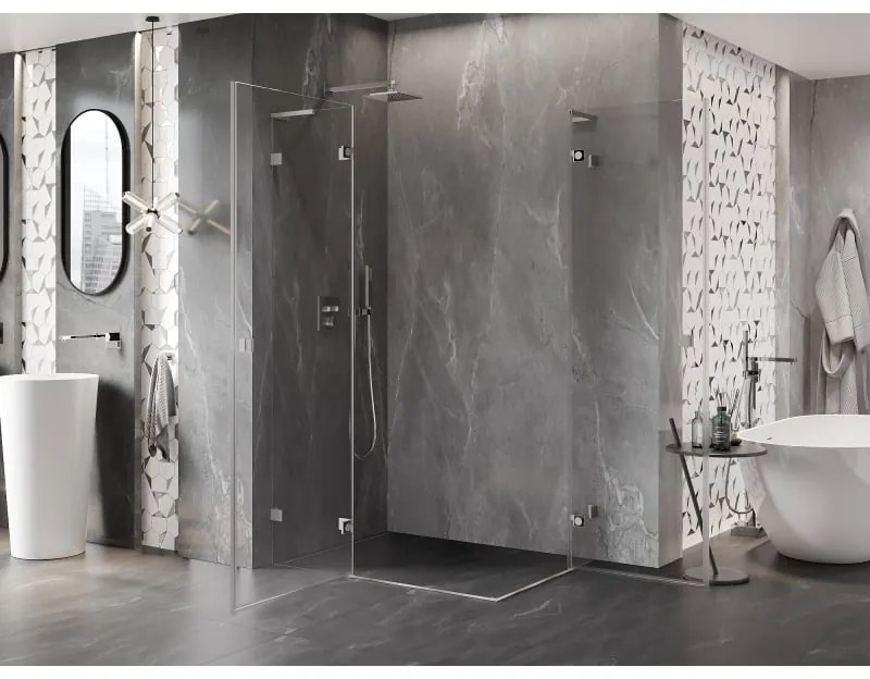 Mexen Lunar, L Duo výklopný sprchový kút 100 x 70 cm, 8mm číre sklo, oceľový profil, 834L-100L-070P-97-00