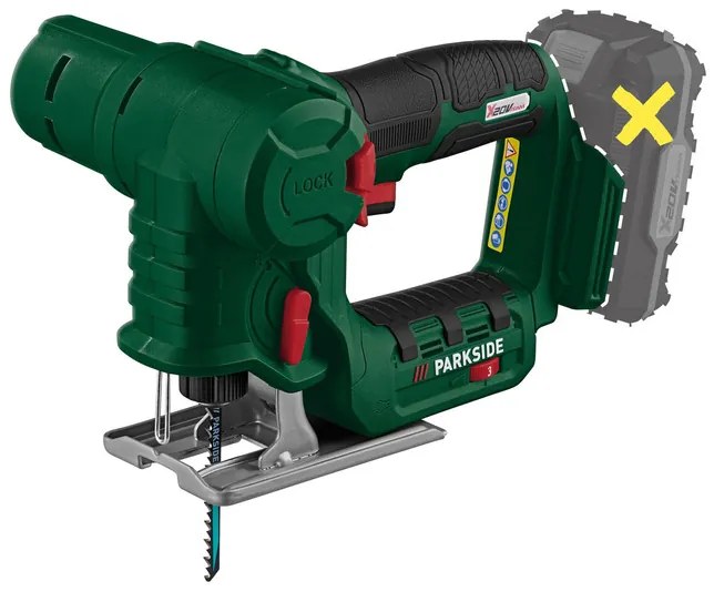 Parkside®  Aku priamočiara a chvostová píla Psssa 20-Li B2 + Akumulátor 20 V 2 Ah + Nabíjačka 20 V 2,4 A  (800011852)