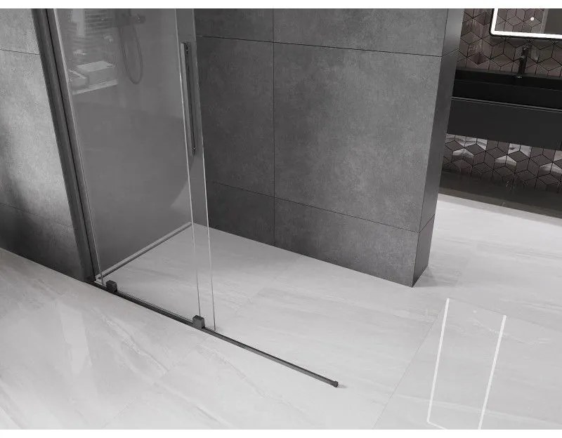 Mexen Velar, posuvné dvere do otvoru typ Walk-In 140 cm, 8mm číre sklo, grafitová matná, 871-140-000-03-66