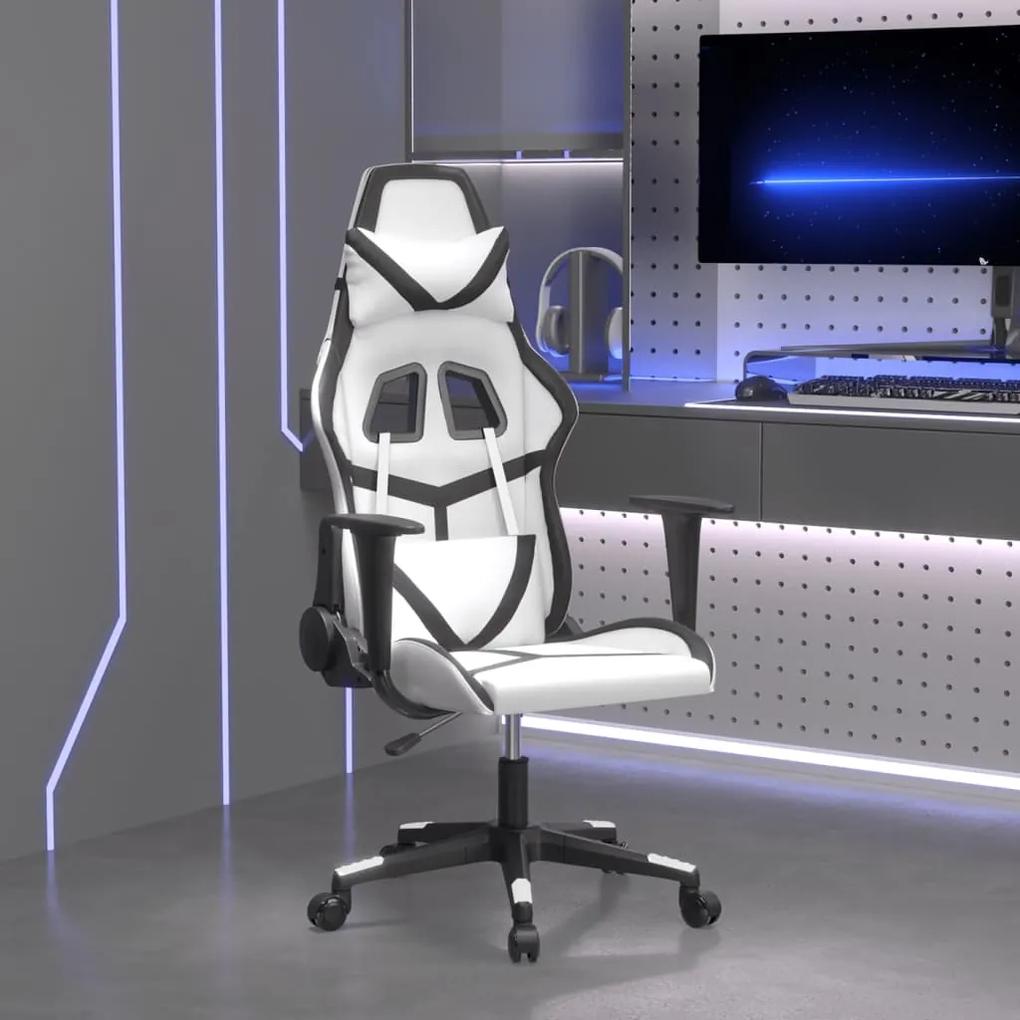 Masážna herná stolička biela a čierna umelá koža 345432
