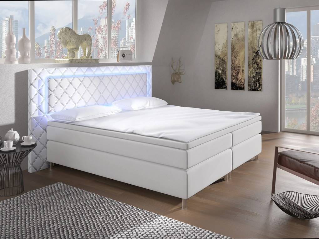 Manželská posteľ Boxspring 160 cm Pius (biela) (s matracmi). Akcia -20%. Vlastná spoľahlivá doprava až k Vám domov. 611049