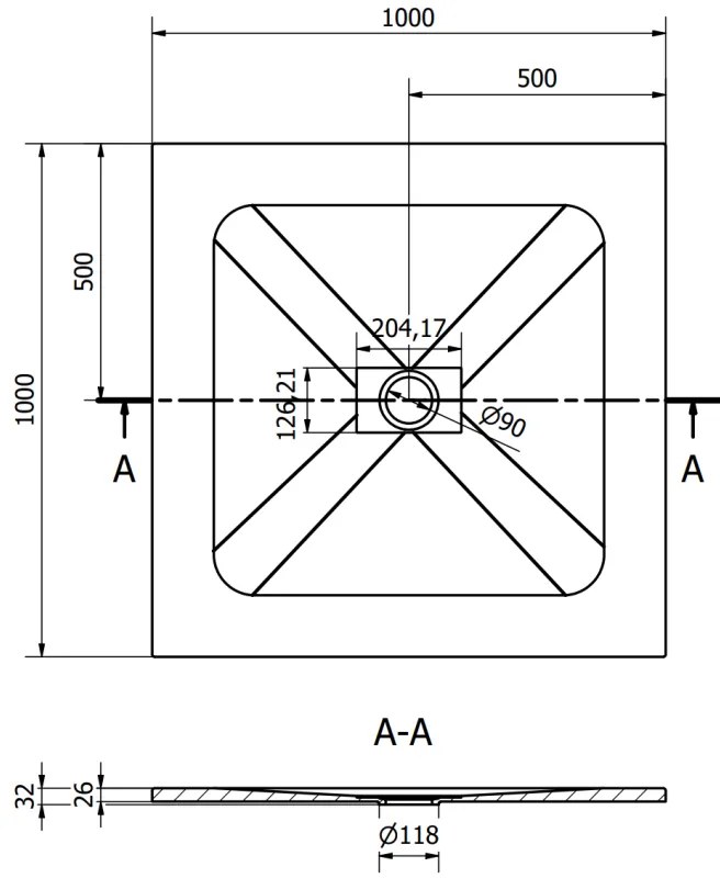 Mexen Hugo, SMC štvorcová sprchová vanička 100 x 100 cm, biela, 42101010