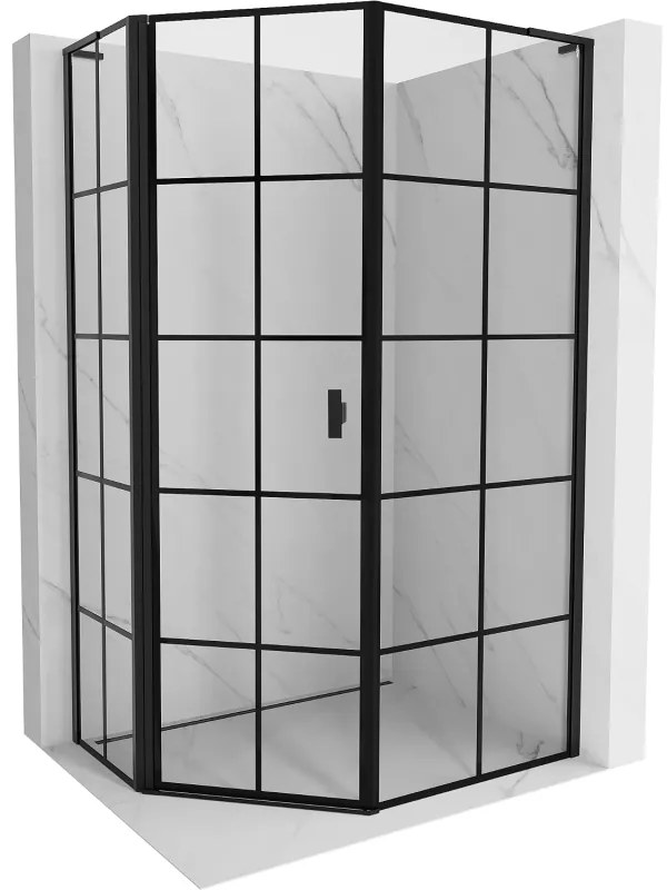 Mexen Mist L, päťuholníkový sprchový kút s krídlovými dverami, 90 x 100 cm, 8mm číre sklo, čierny profil, 8A8L-090-100-70-77-L