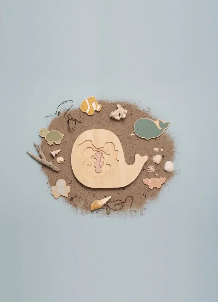 Jabadabado Drevené vrstvené safari puzzle pre batoľatá 18m+ – 6 tvarovaných figúrok, koral