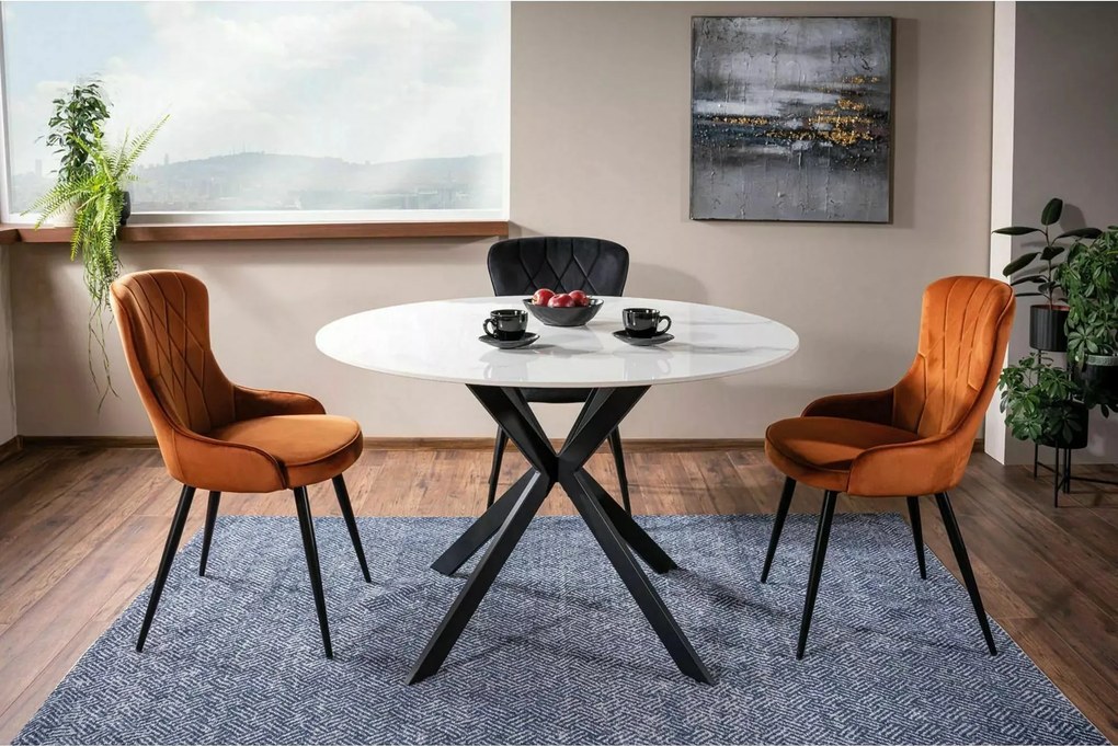 Jedálenský stôl Talia 90 cm keramika biely mramor/čierny