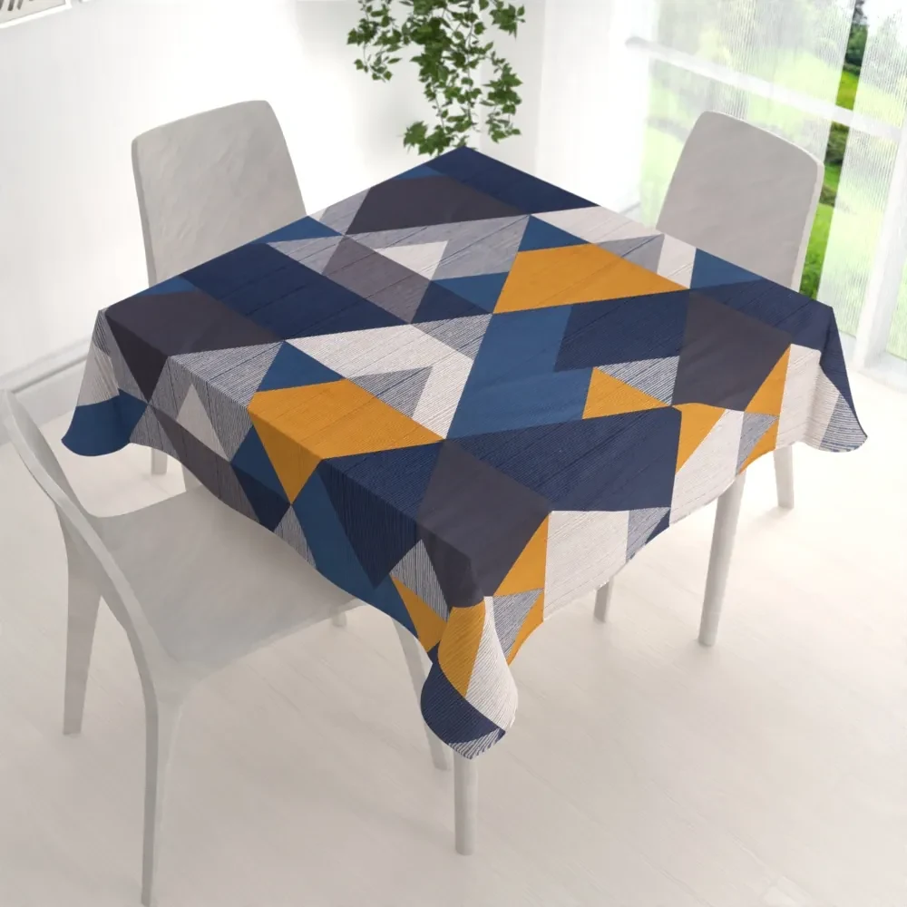 Biante Bavlnený štvorcový obrus Sandra SA-390 Modro-béžovo-oranžové trojuholníky 110x110 cm