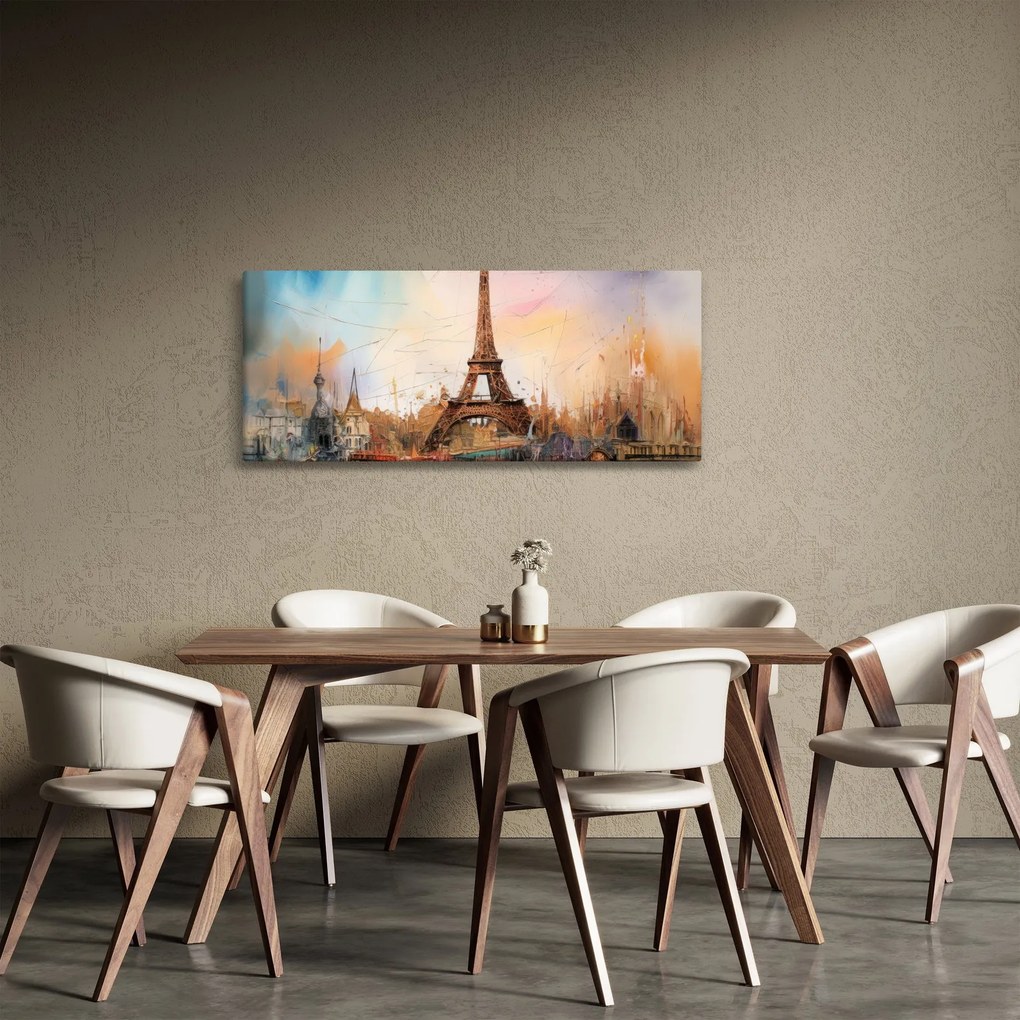 Obraz - Maľba Eiffelovej veže (120x50 cm)