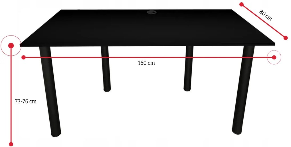 Počítačový herný stôl CODE BIG, 160x73-76x80, čierna/čierne nohy