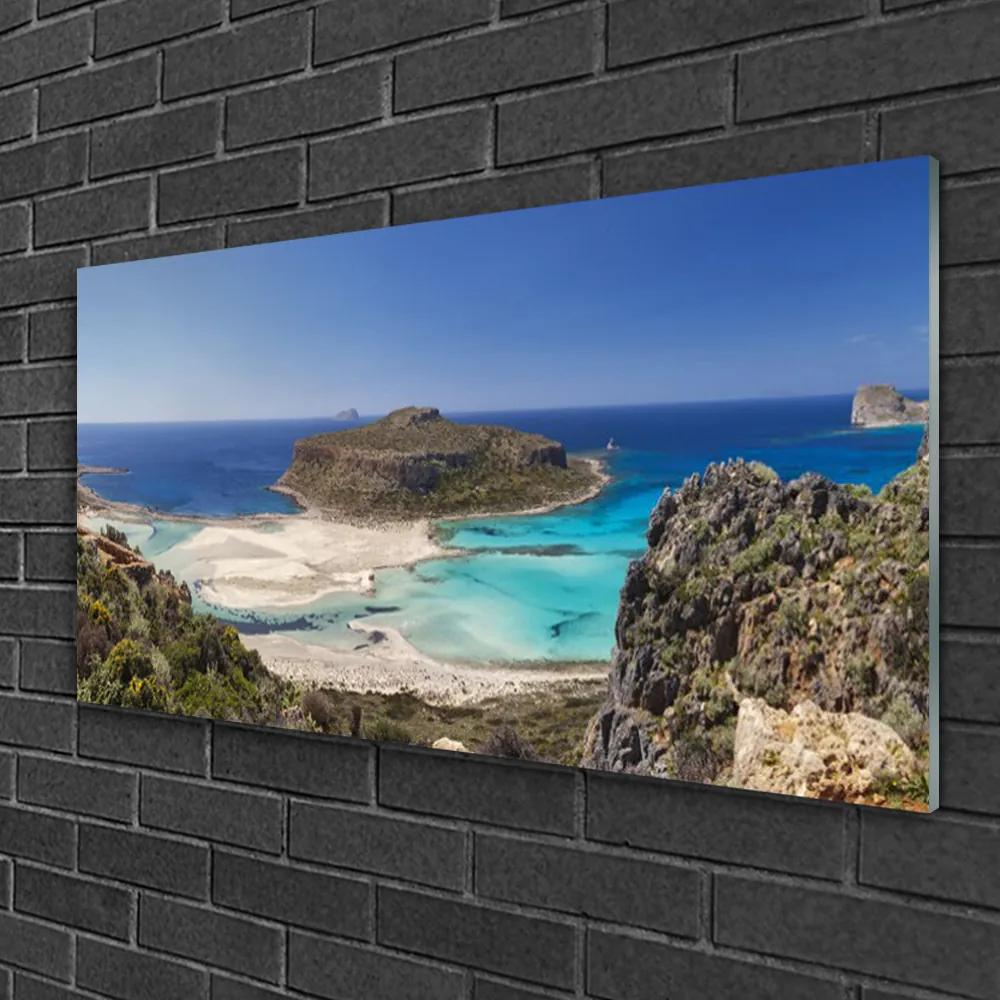 Skleneny obraz Ostrov more pláž hory 120x60 cm