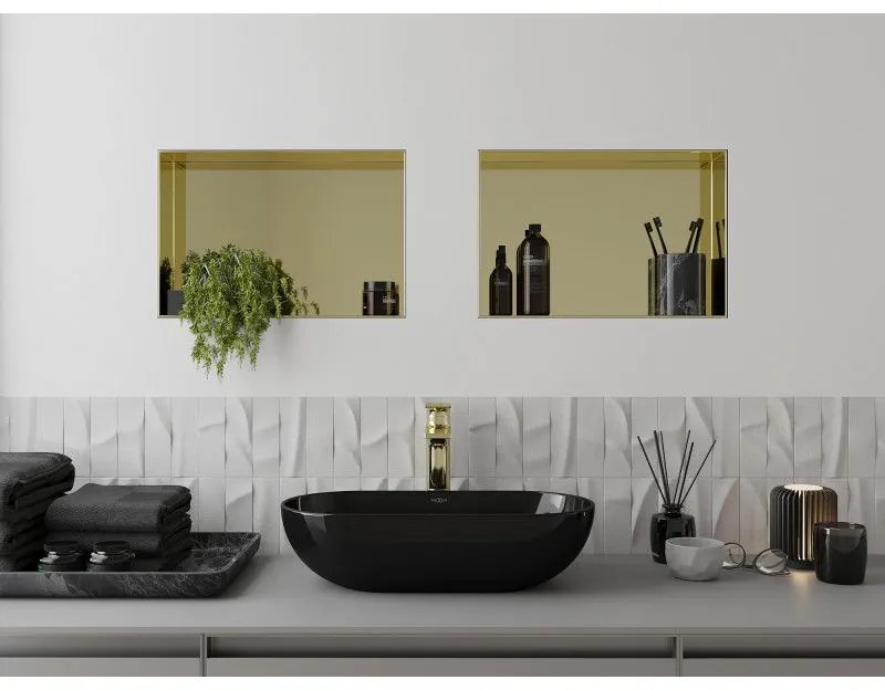 Mexen X-Wall-NR, polička na zapustenie pod obklad bez goliera 45 x 30 cm, zlatá lesklá, 1951453010