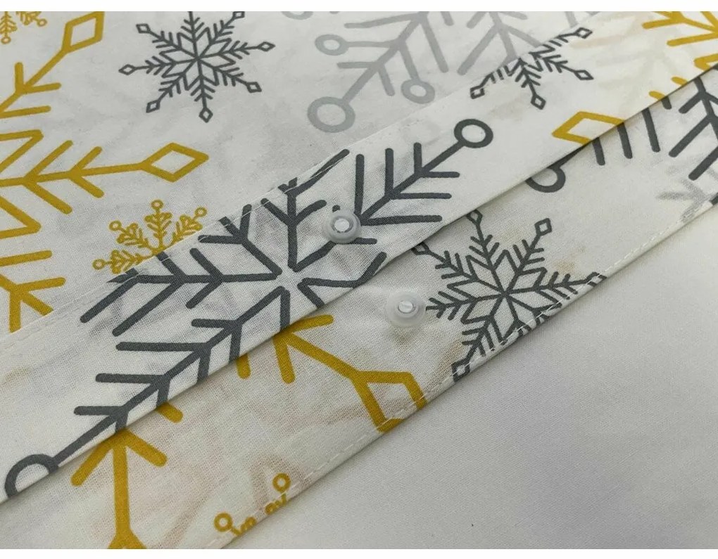 Vianočné bavlnené obliečky Vločky zlaté, 140 x 200 cm, 70 x 90 cm