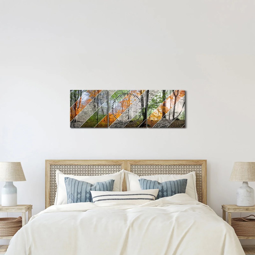 Obraz - Striedanie ročných období (s hodinami) (90x30 cm)