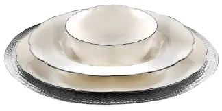 24-dielna jedálenská súprava, biela/strieborná, porcelán