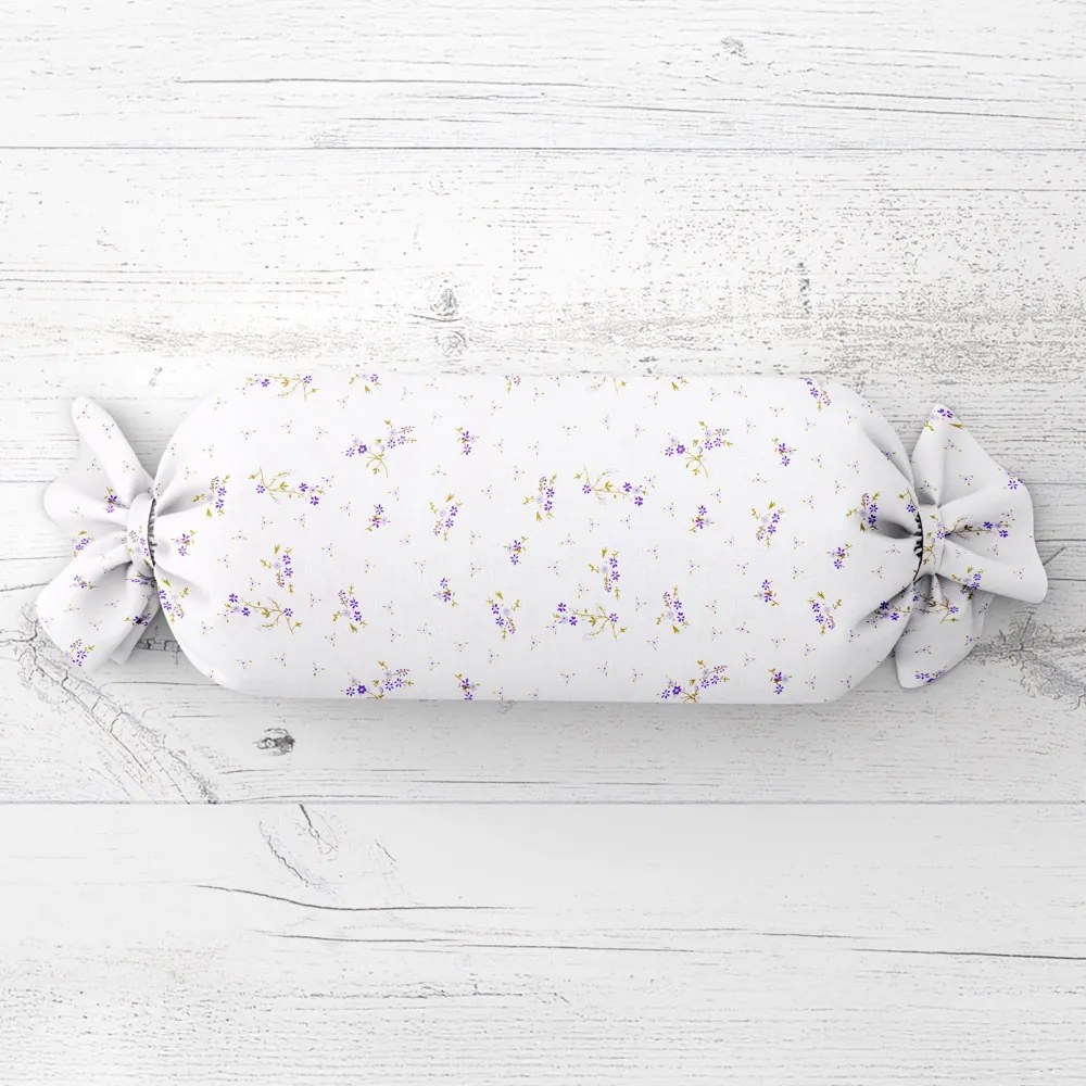 Biante Vankúš valec bonbon Sandra SA-296 Drobné fialové kvety na bielom 15x40 cm