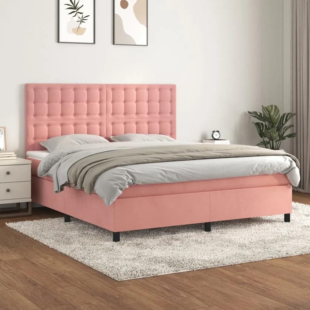 Posteľný rám boxsping s matracom ružový 180x200 cm zamat 3143222