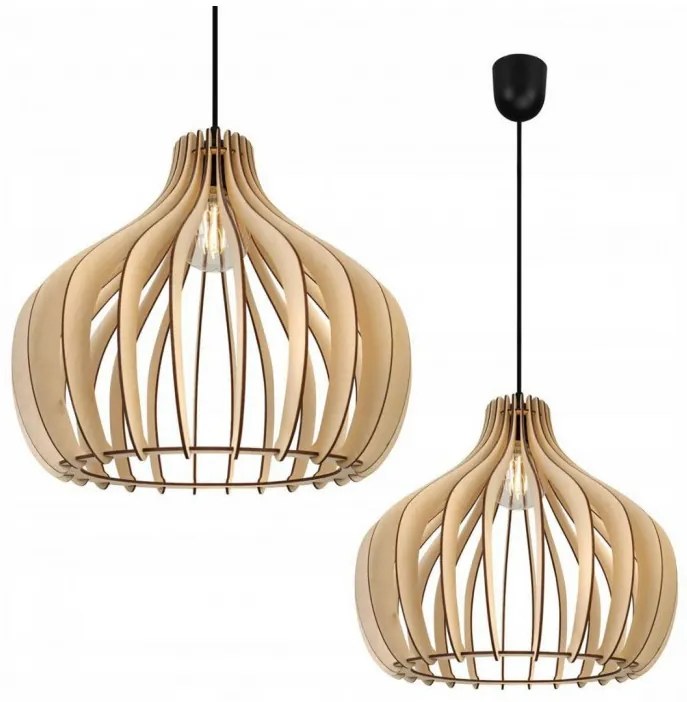 Lampa v škandinávskom štýle s veľkým dreveným tienidlom