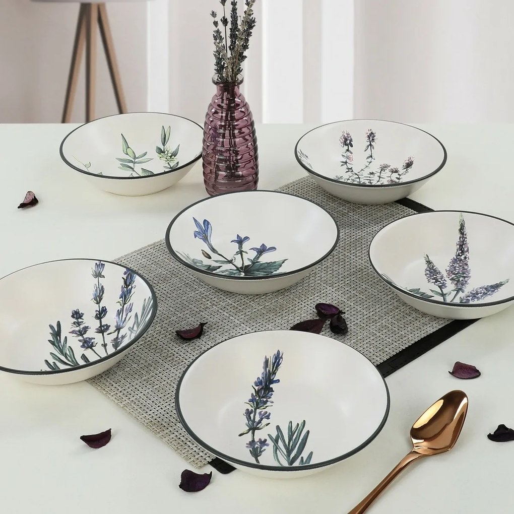 Súprava 6 kameninových hlbokých tanierov Herbal 18 cm