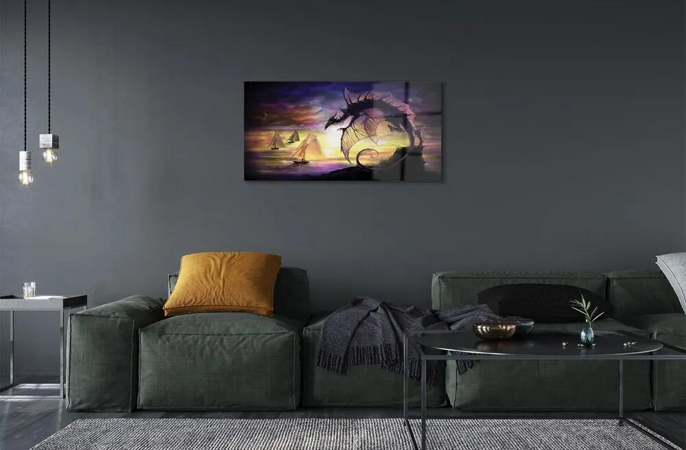 Sklenený obraz Dračie lode mraky sea 125x50 cm